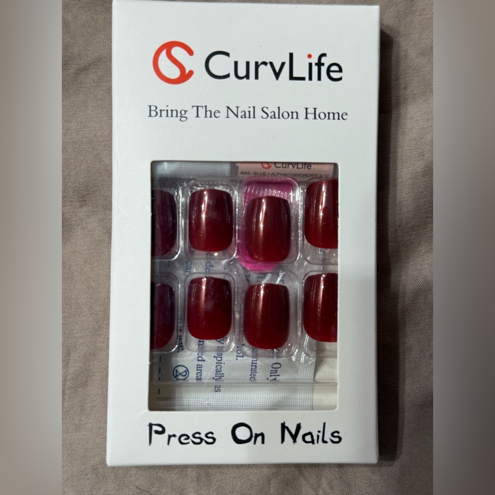 NEW CurvLife Red Press On Nails